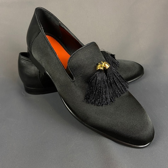 Tallia Eduardo Black Leather & Satin Tassel Loafer Slip on Shoes Size 7 - Picture 12 of 16